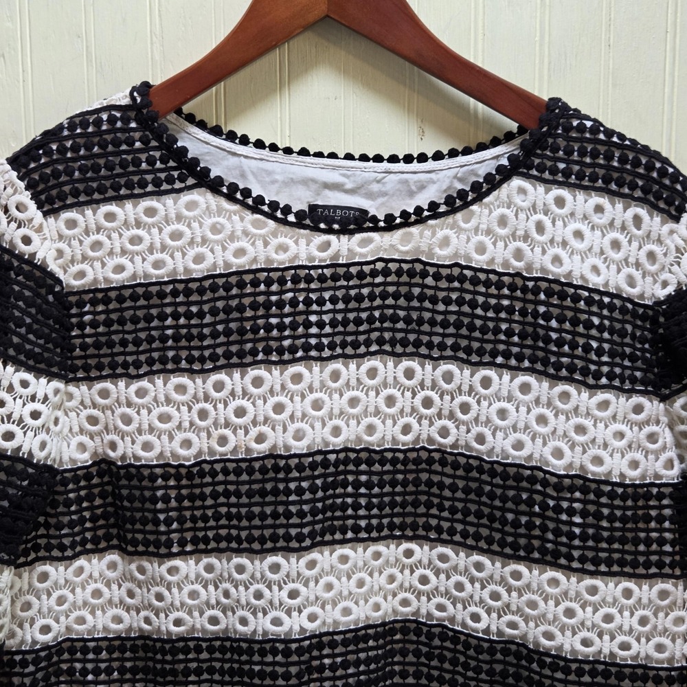Talbots Blouse Womens XLP Petite White Round Neck 3/4 Sleeve Lace Tunic‎ Top